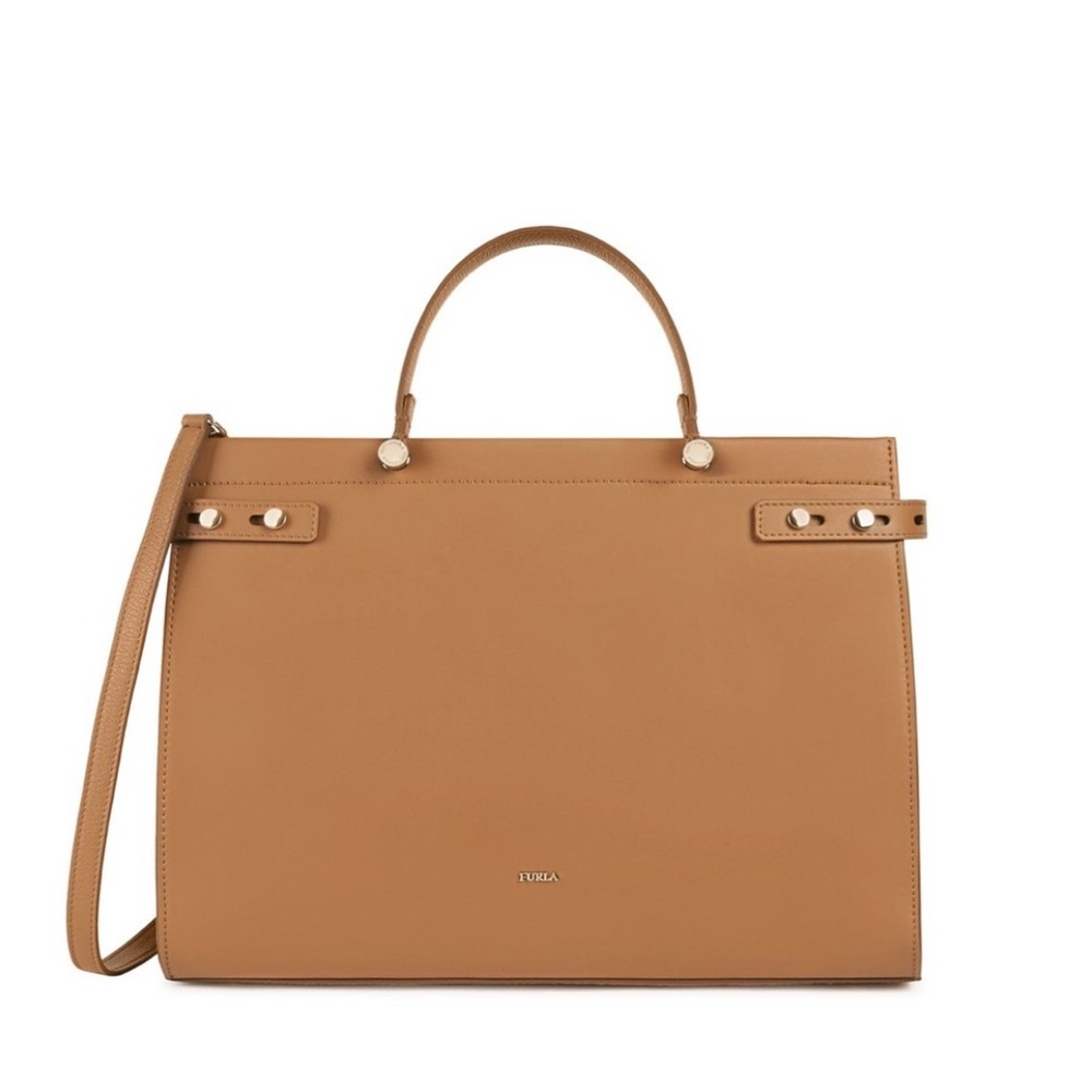 Furla Tan Leather Tote with Gold Hardware